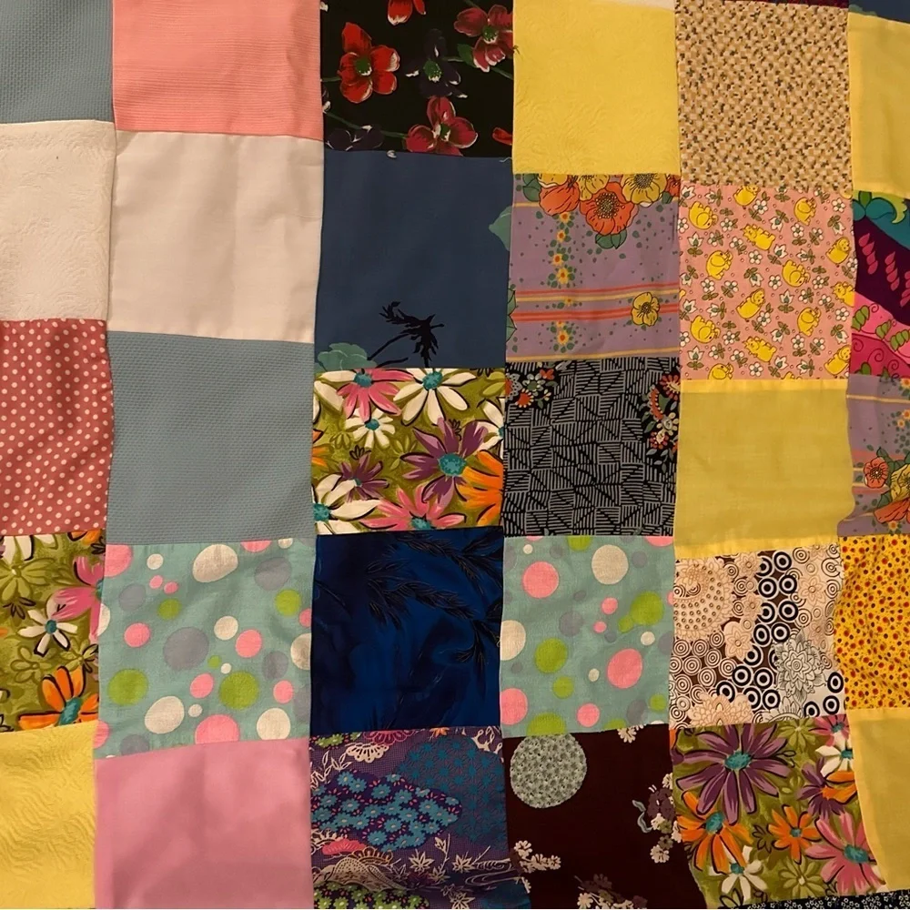 Colorful 60’s 70’s style handmade patchwork quilt blanket throw size twin